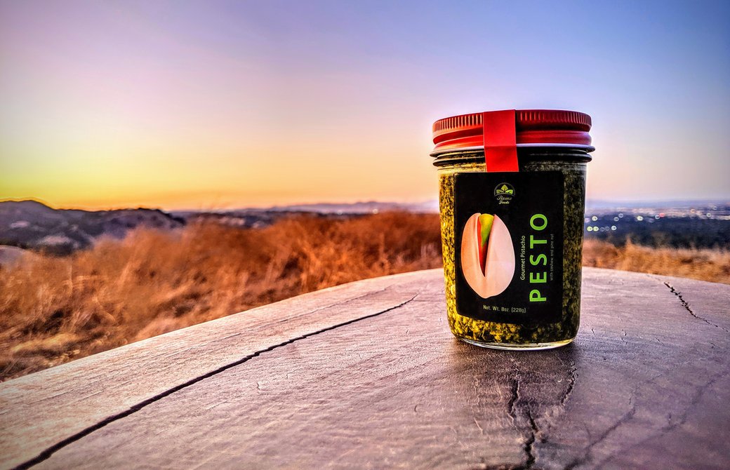 Romo Pesto jar at sunset